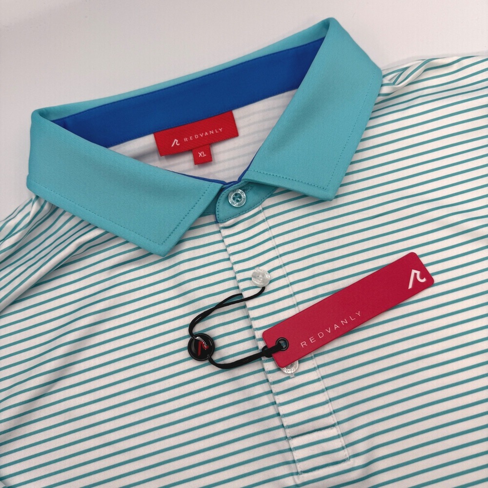 Redvanly Mens Poirier Polo Shirt Curacao Blue White Striped Golf XL
